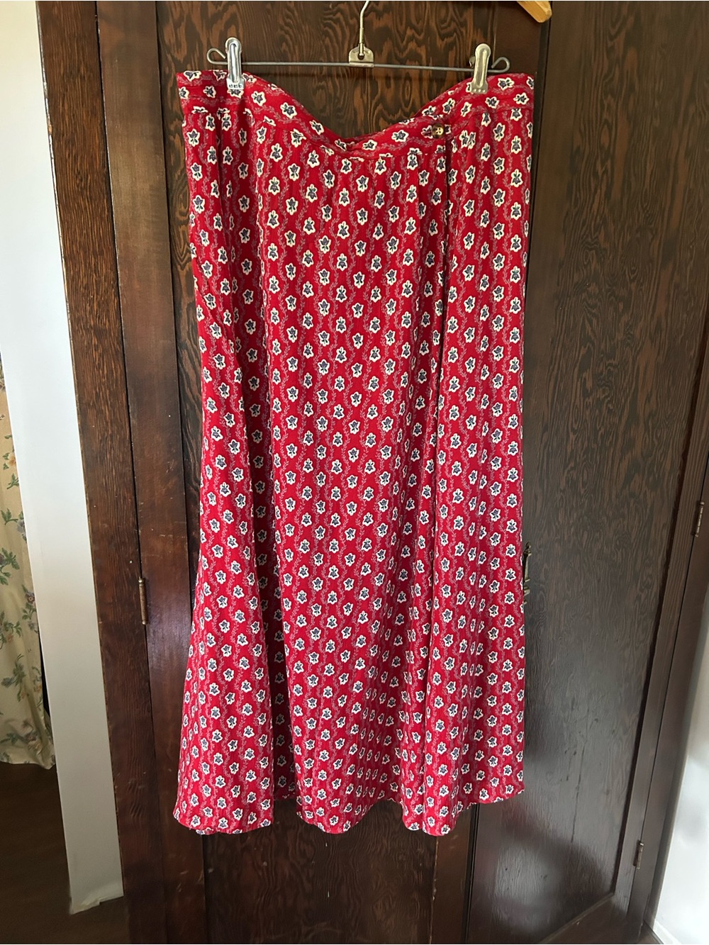 Vintage L.L. Bean Red Floral Maxi Wrap Skirt